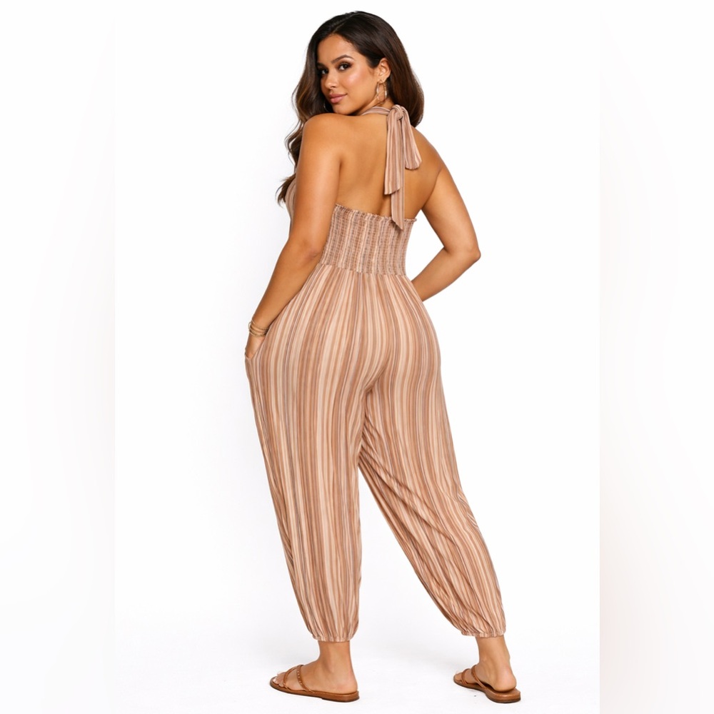 LASCANA FOR VENUS Halter Sleeveless Striped V-Neck Jumpsuit Size 3X Plus Size